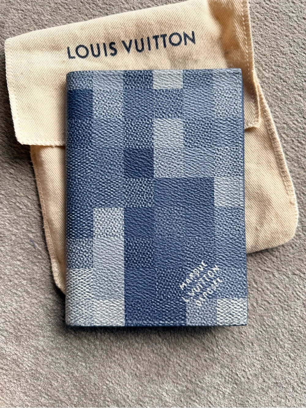 Louis Vuitton Indigo Blue Damier Graphite Passport Cover Authentic